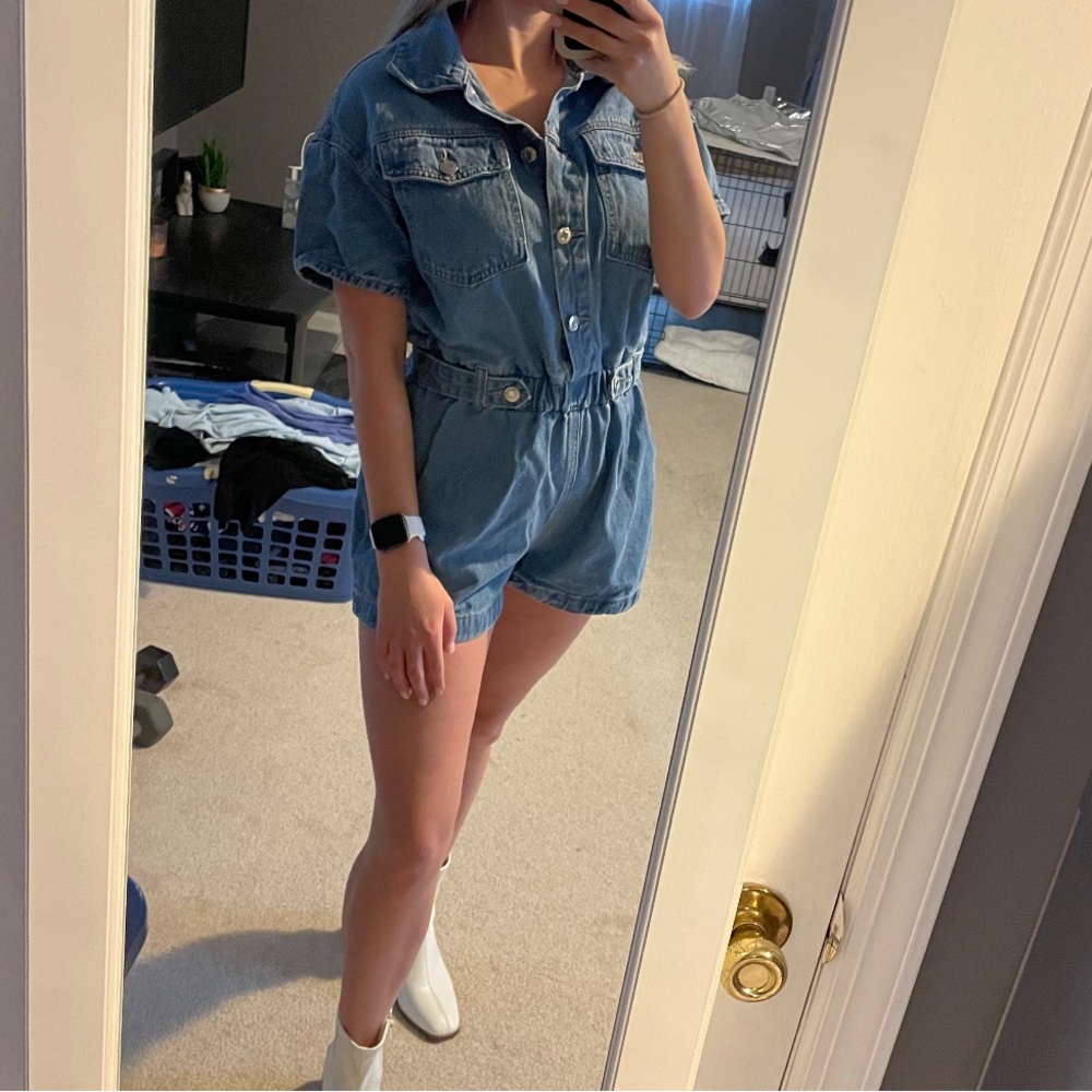 Medium wash denim romper from SHEIN. Size small